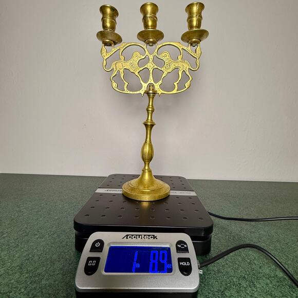 Vintage Brass Judaica Candelabra 3-Arm Lion of Judea Handmade NYC Decor - Picture 10 of 15